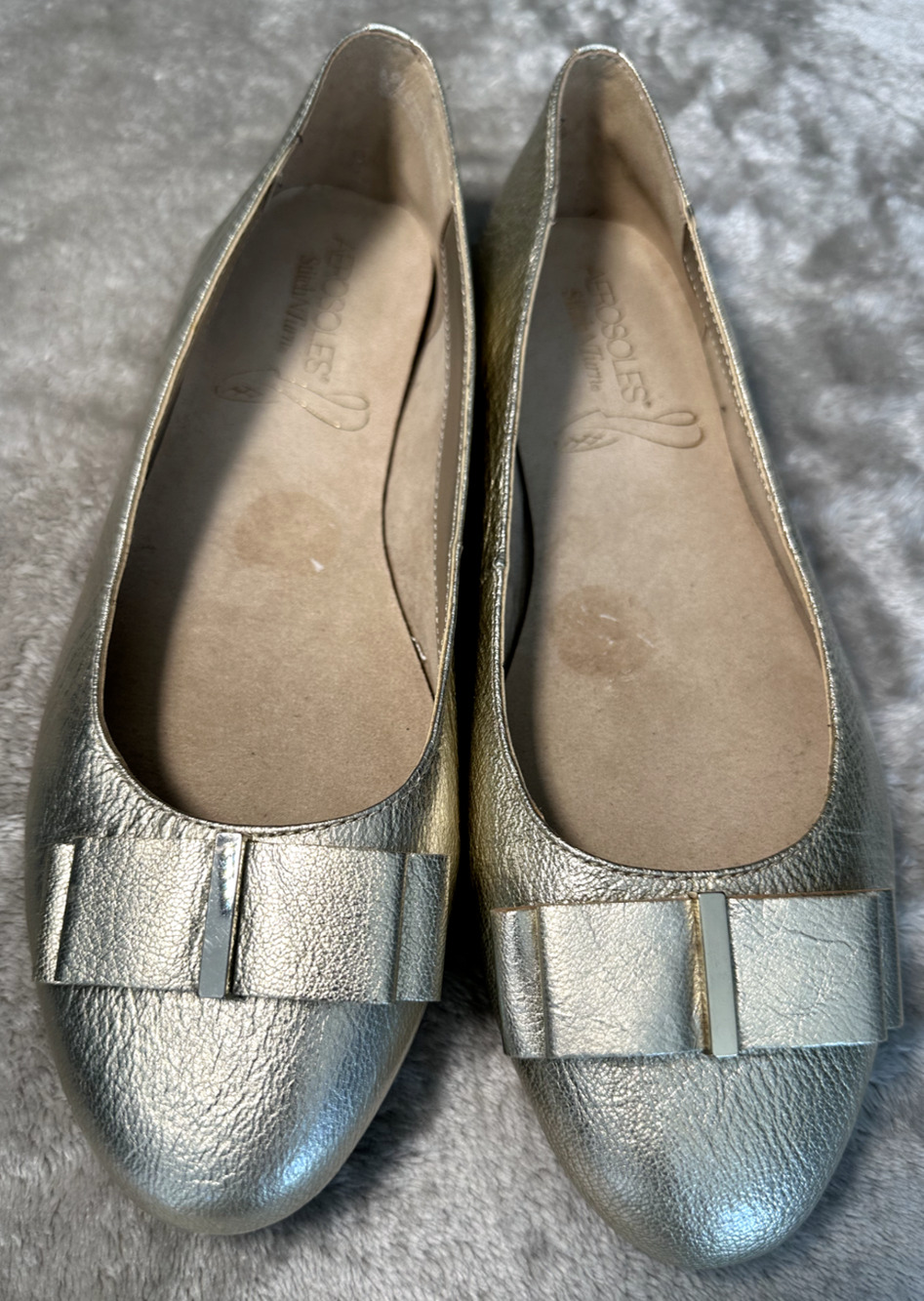Aerosoles Conversation Gold Ballet Flat with Bows Driving Moc Style Size 8.5 NEW